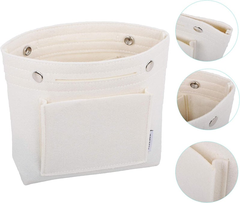 Vercord Mini Slim Small Felt Purse Organizer Insert Inside Handbag Tote Pocketbook for Women White - Image 4